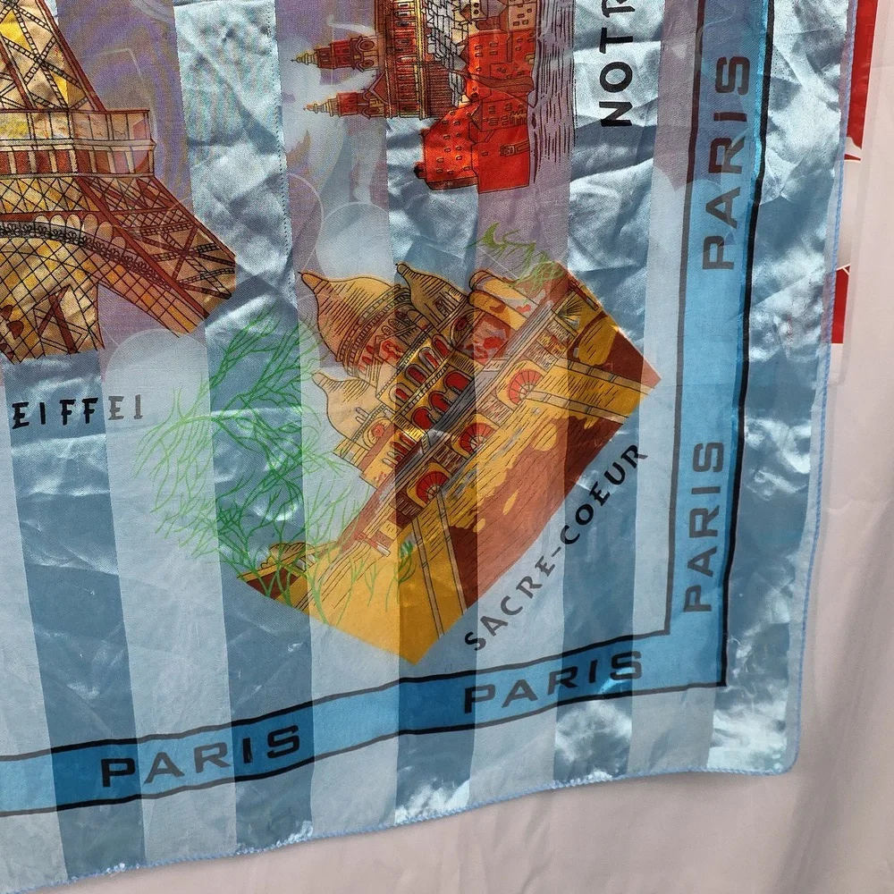 Paris Themed Silk Scarf 37x37 Inches